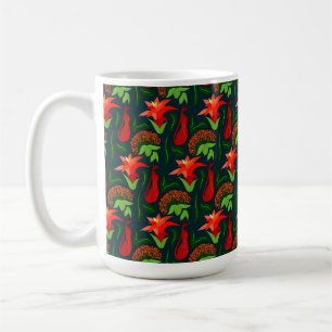 Färgglada Exotiska Blommor Blad Mönster Kaffemugg