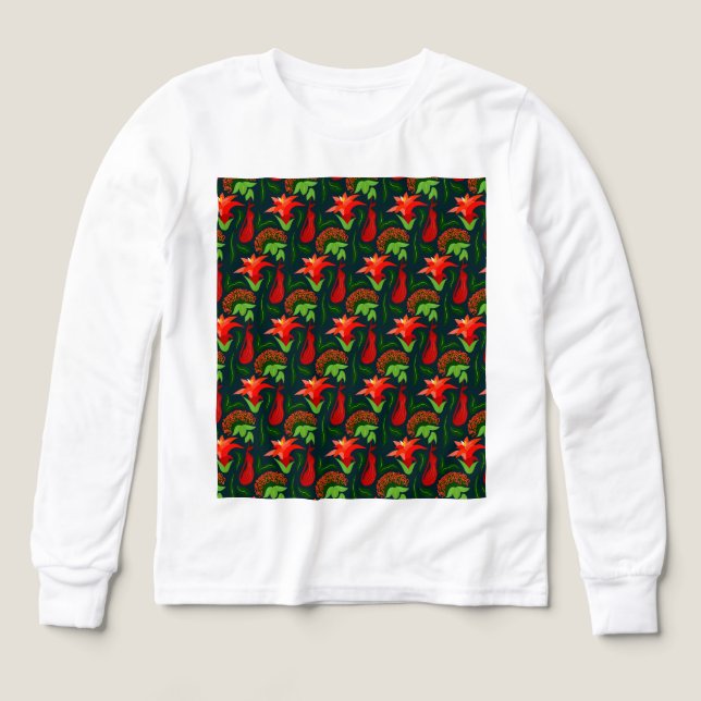 Färgglada Exotiska Blommor Blad Mönster T Shirt (Design framsida)