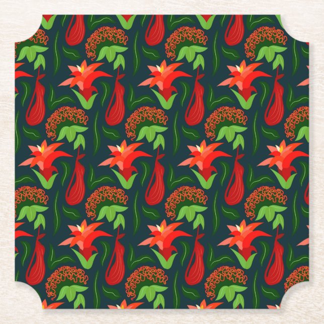 Färgglada Exotiska Blommor Blad Mönster Underlägg Papper (Framsida)