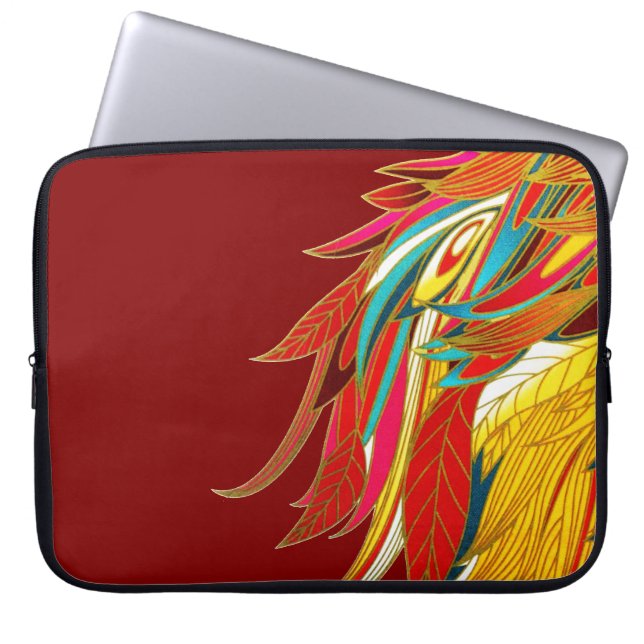 Färgglada exotiska stamfjädrar röda laptop fodral (Framsidan)