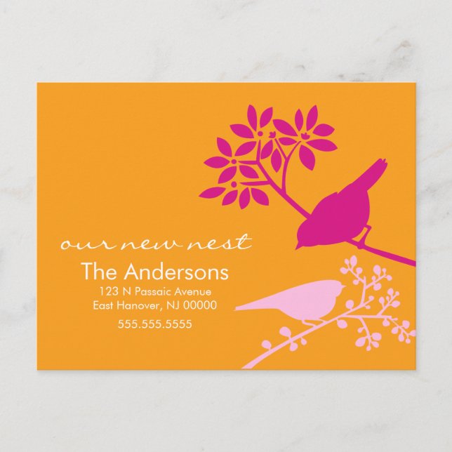 Färgglada Fågel Flyttannonser Meddelande Vykort (Framsida)
