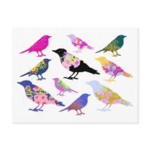 Färgglada Fåglar Blommor Blad Chic Blommig Djur