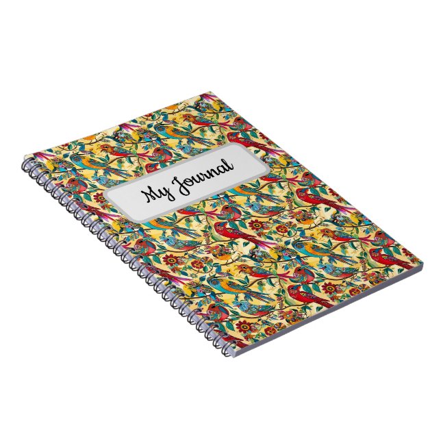 Färgglada Fåglar Folk Art Spiral Journal Antecknin Anteckningsbok (Högra Sidan)