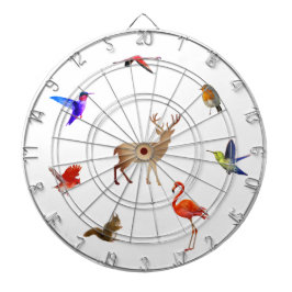 Färgglada fåglar, hjort och ekorre på vit bakgrund darttavla