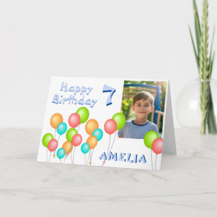 Färgglada festballonger Barn födelsedagsfoto Kort