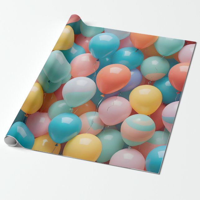 Färgglada festballonger Mönster  Presentpapper (Utrullad)