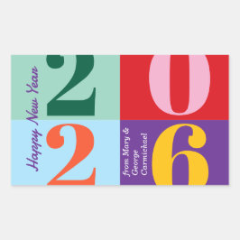Färgglada feta årblock Nyårsfest Rektangulärt Klistermärke