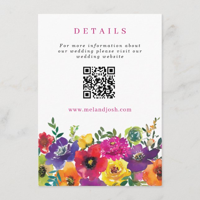 Färgglada Fiesta Blommor Bröllopswebbplats QR-kod Tilläggskort (Framsida)