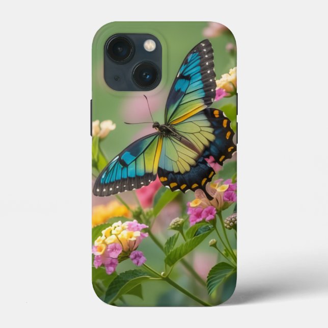 Färgglada Fjäril Tuff Apple iPhone 13 mini Fodral (Baksida)