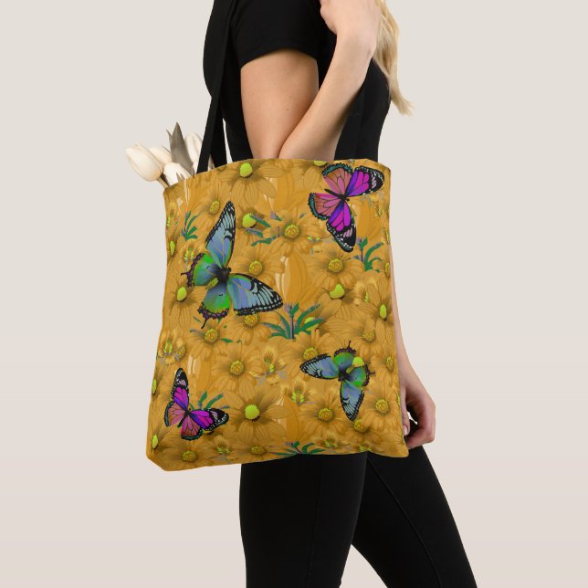 "Färgglada Fjärilar" Anpassningsbart Monogram  Tygkasse (Närbild)