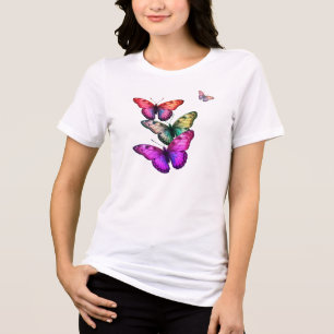 Färgglada fjärilar Fram + Bak på Vit T Shirt