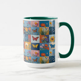 Färgglada Fjärilar Och Vilda Blommor Lappteknik Mugg