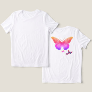 Färgglada fjärilar på framsida+bak på vit t shirt