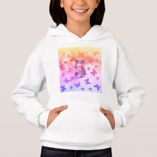 Färgglada fjärilar regnbåge 5-års födelsedag flick t shirt (Framsida)
