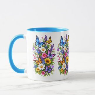 Färgglada fjärilar vildblommor Cottagecore Mugg