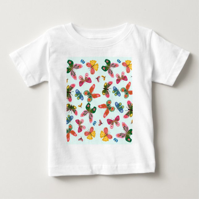 Färgglada fjärilsträdgårdsbarnkläder t shirt (Framsida)