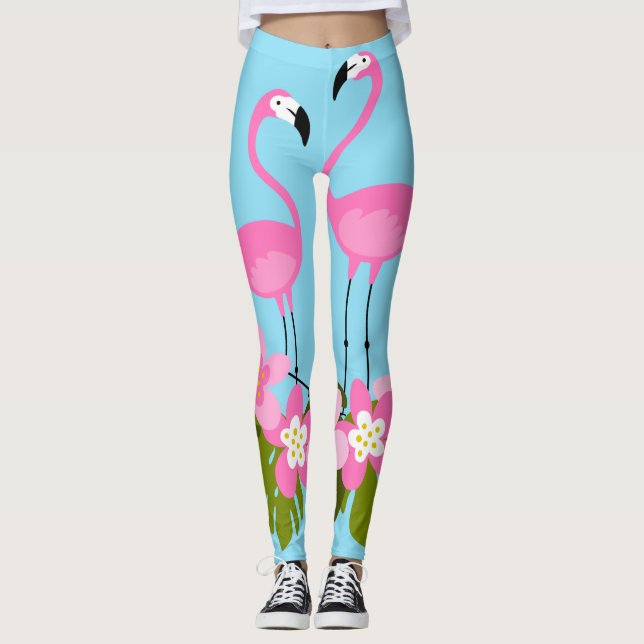 Färgglada Flamingo Blomster Leggings (Framsida)