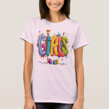 Färgglada Flickors Graffiti Art Grafisk T-Shirt