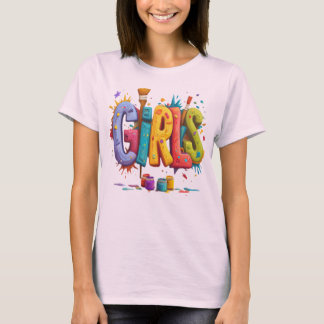 Färgglada Flickors Graffiti Art Grafisk T-Shirt