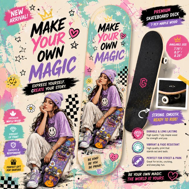 Färgglada Flickors Skateboarddesign | Söt Gatukons Mini Skateboard Bräda 18,5 Cm (Skapare uppladdad)