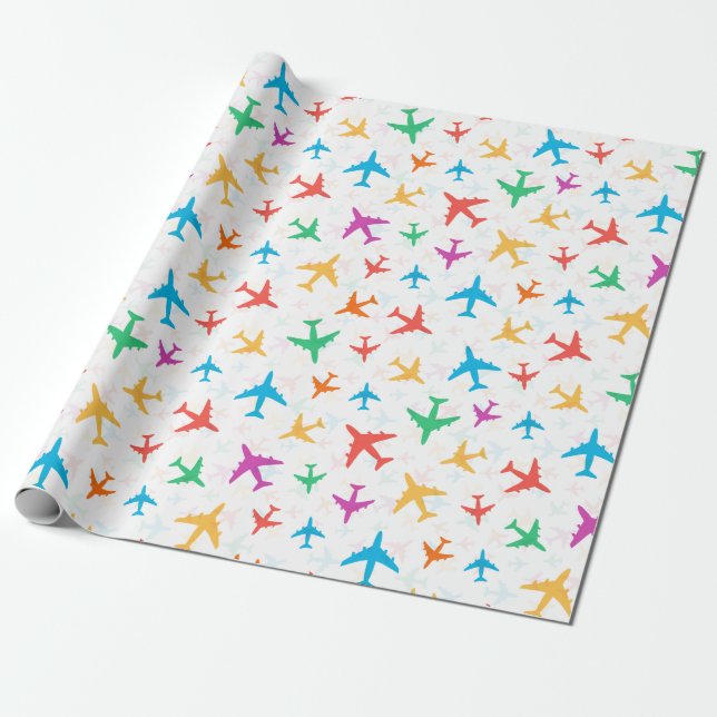 Färgglada flygplan presentpapper (Utrullad)