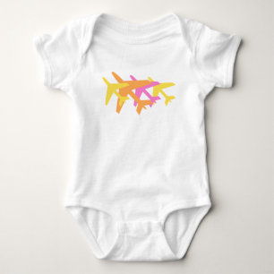 Färgglada flygplan rosa gult orange flygande baby t shirt