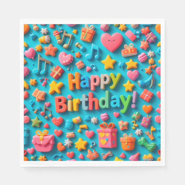 Färgglada födelsedagsfirandelement pappersservett (Framsidan)