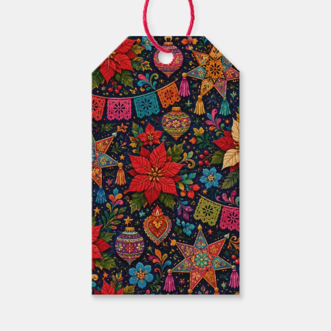 Färgglada folkjulskort presentetikett (Framsidan)