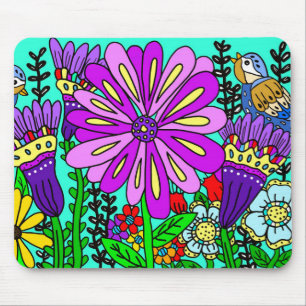 Färgglada folkkonst stil Fåglar och blommor Musmatta