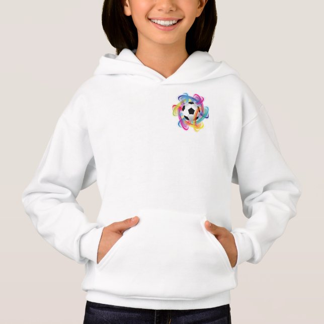Färgglada fotbollstjejers hoodie tröja (Framsida)