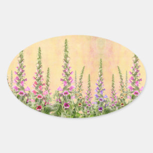 färgglada foxgloveblommor ovalt klistermärke