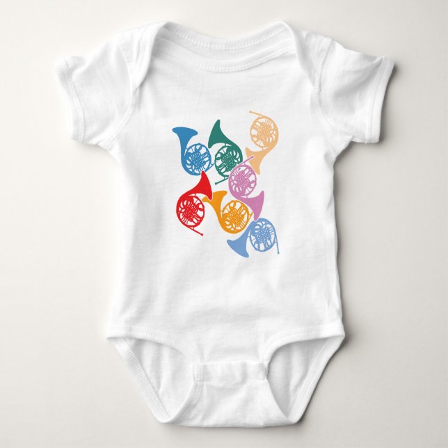 Färgglada franska horn t shirt (Framsida)