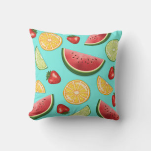 Färgglada Frukter Jordgubbe Vattenmelon Citrus Blå Kudde