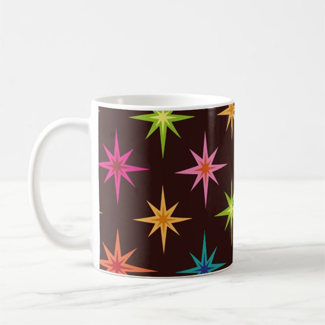 Färgglada Funky Mid Century Atomic Starbursts   Kaffemugg (Vänster)