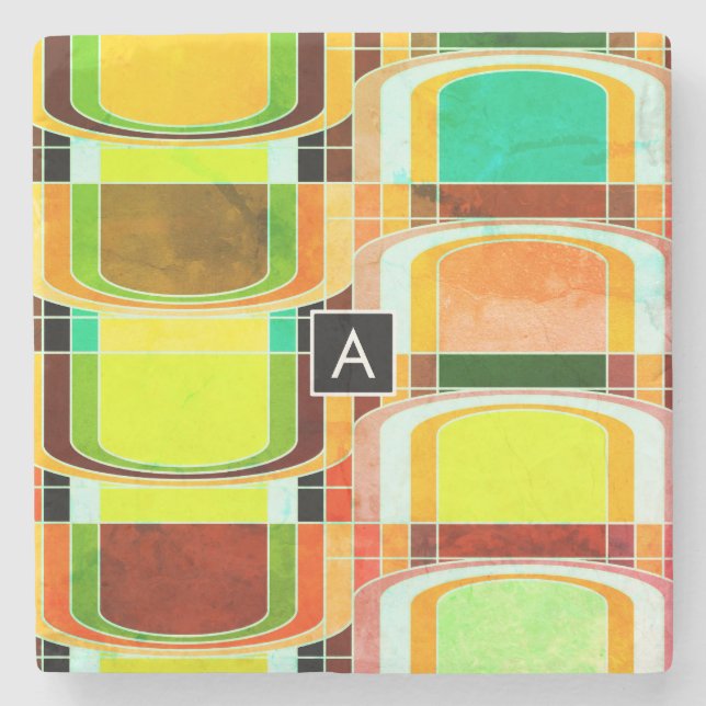 Färgglada funky retro inspirerad underlägg sten (Framsidan)