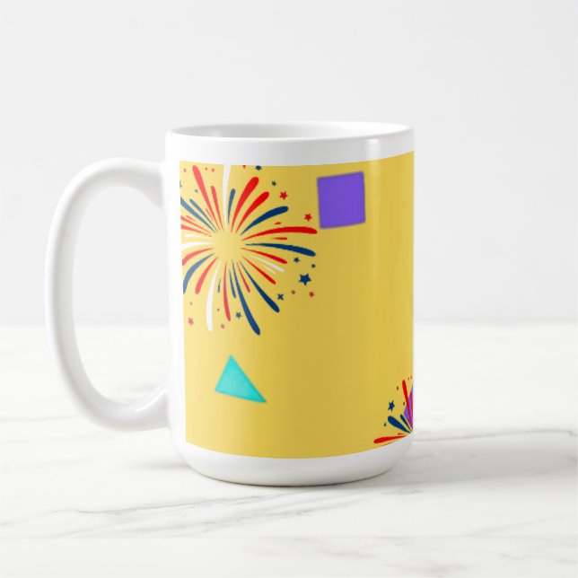 Färgglada Fyrverkerier Gul Mugg – Ljus & Festlig  (Vänster)