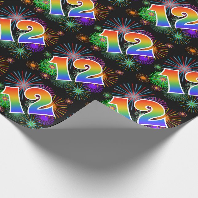 Färgglada Fyrverkerier + Regnbågsmönster "12" Even Presentpapper (Hörn)