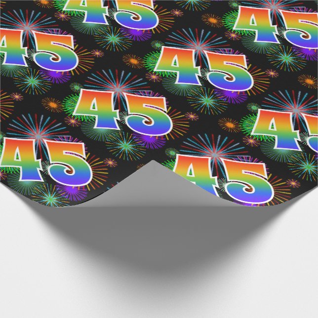 Färgglada Fyrverkerier + Regnbågsmönster "45" Even Presentpapper (Hörn)