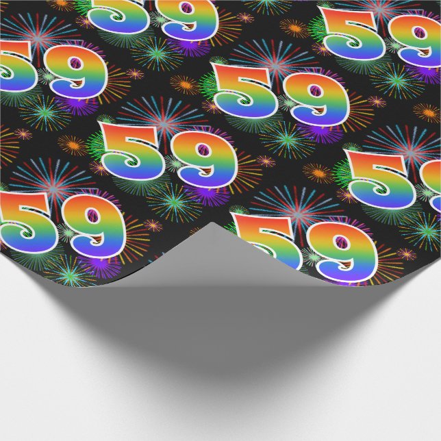 Färgglada Fyrverkerier + Regnbågsmönster "59" Even Presentpapper (Hörn)