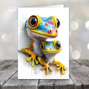 Färgglada Geckos Fars Dag Helgkort