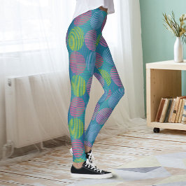Färgglada geometriska abstrakta cirklar på blå bak leggings