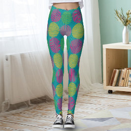 Färgglada geometriska abstrakta cirklar på teal leggings