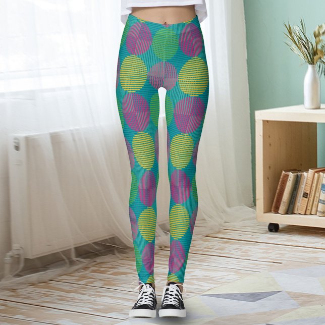Färgglada geometriska abstrakta cirklar på teal leggings (Skapare uppladdad)
