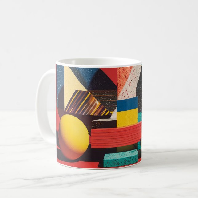 Färgglada geometriska former på röd bakgrund kaffemugg (Framsida vänster)