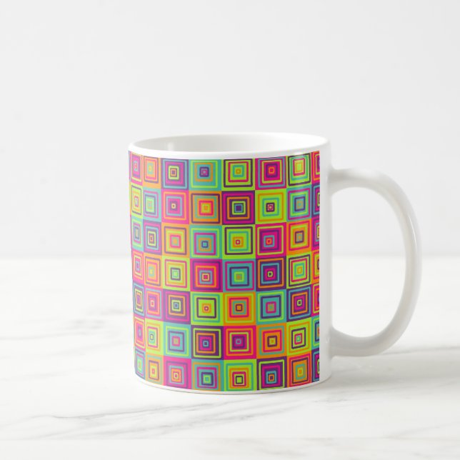 Färgglada geometriska fyrkanter kaffemugg (Höger)