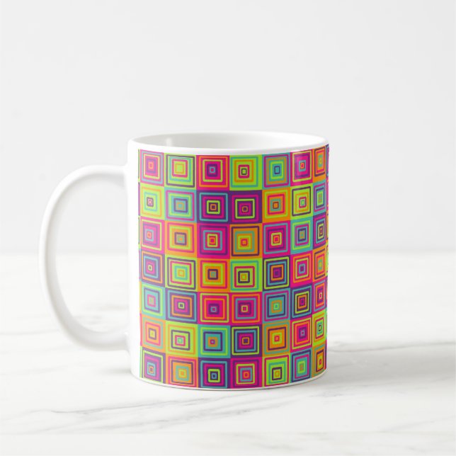 Färgglada geometriska fyrkanter kaffemugg (Vänster)