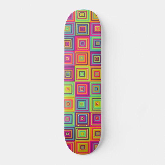 Färgglada geometriska fyrkanter skateboard bräda 19,5 cm (Framsida)