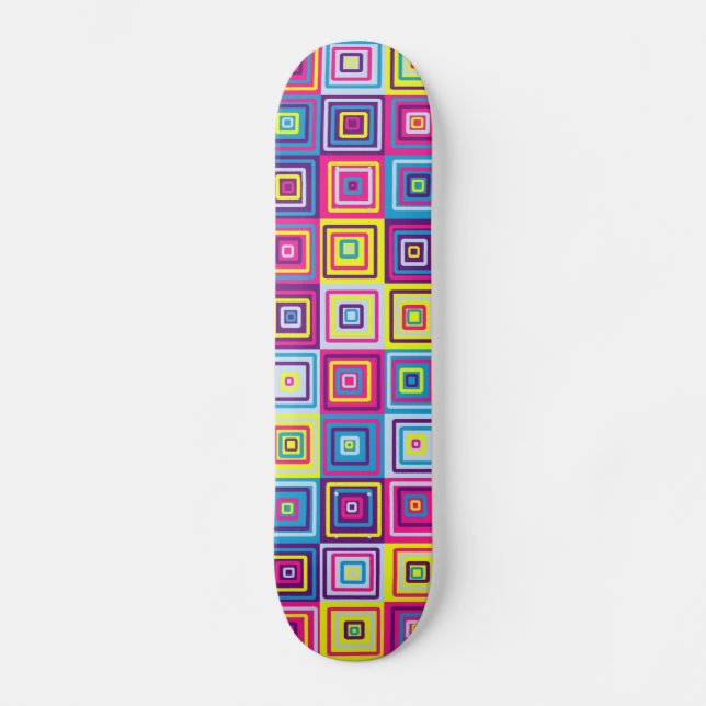 Färgglada geometriska fyrkanter skateboard bräda 20,5 cm (Framsida)