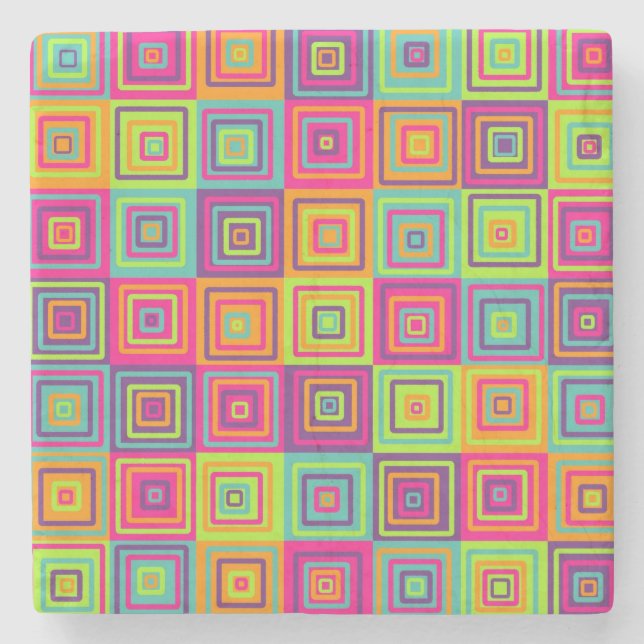 Färgglada geometriska fyrkanter stenunderlägg (Framsidan)