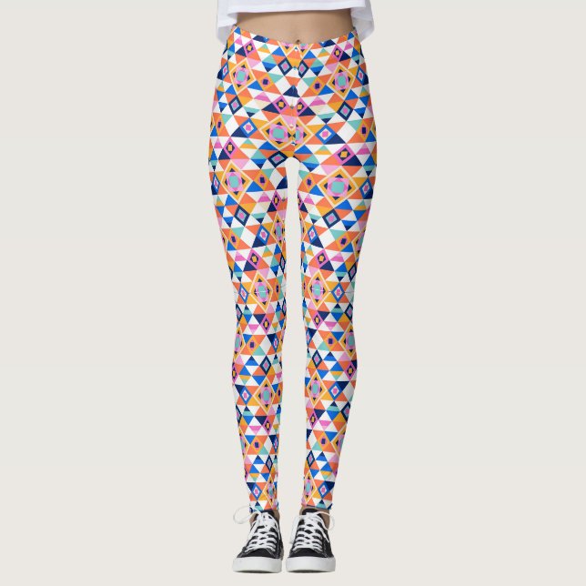Färgglada geometriska mönsterleggings med livfulla leggings (Framsida)